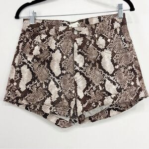 H&M Brown Cream Snakeskin Print High Rise Stretch Cotton Denim Bootie Shorts